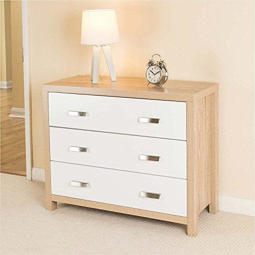 Bianco Oak Effect White Wood 3 Drawer Chest Of Drawers Modern