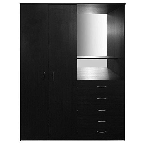 Devoted2home Wardrobe Black 2 Door 5 Drawer Fitment Silver