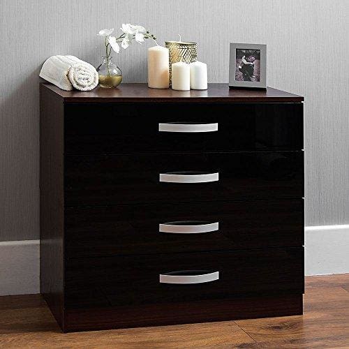 Home Discount Hulio High Gloss Chest Of Drawers Black Walnut 4 Drawer With Metal Handles Runners Unique Anti Bowing Drawer Support Bedroom