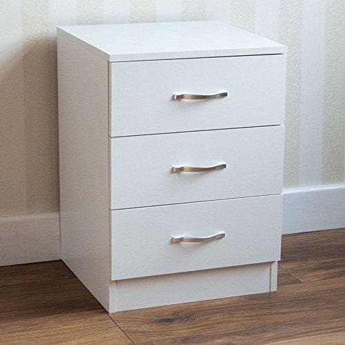 Home Discount White Bedside Cabinet Chest Of Drawers 3 Drawer With Metal Handles Runners Unique Anti Bowing Drawer Support Riano Bedroom