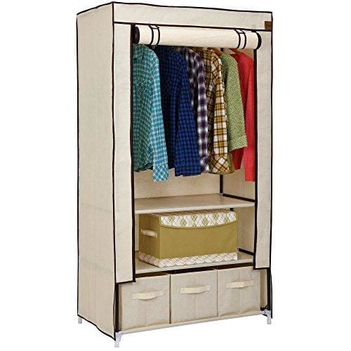 Vonhaus Double Canvas Effect Wardrobe Clothes Storage Cupboard