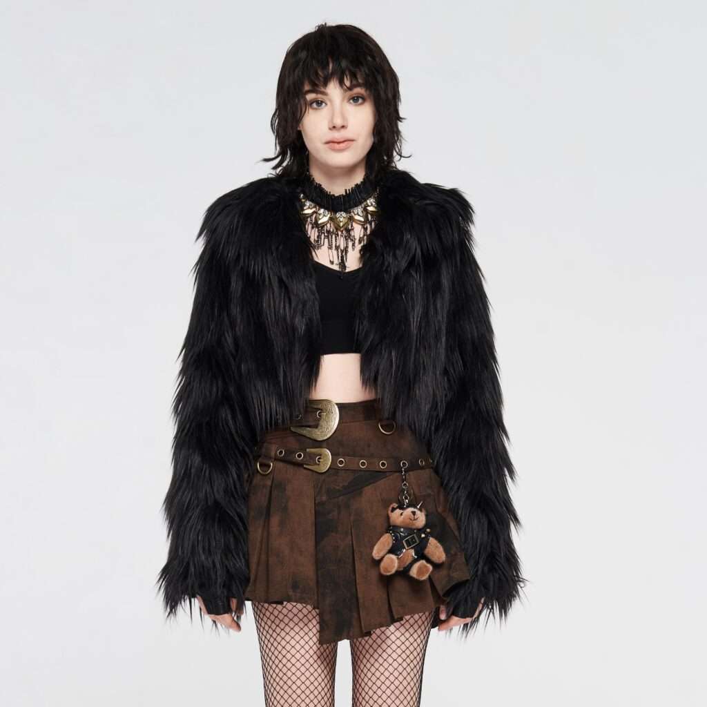 BLACK Simple Punk Imitation Faux Fur Coat