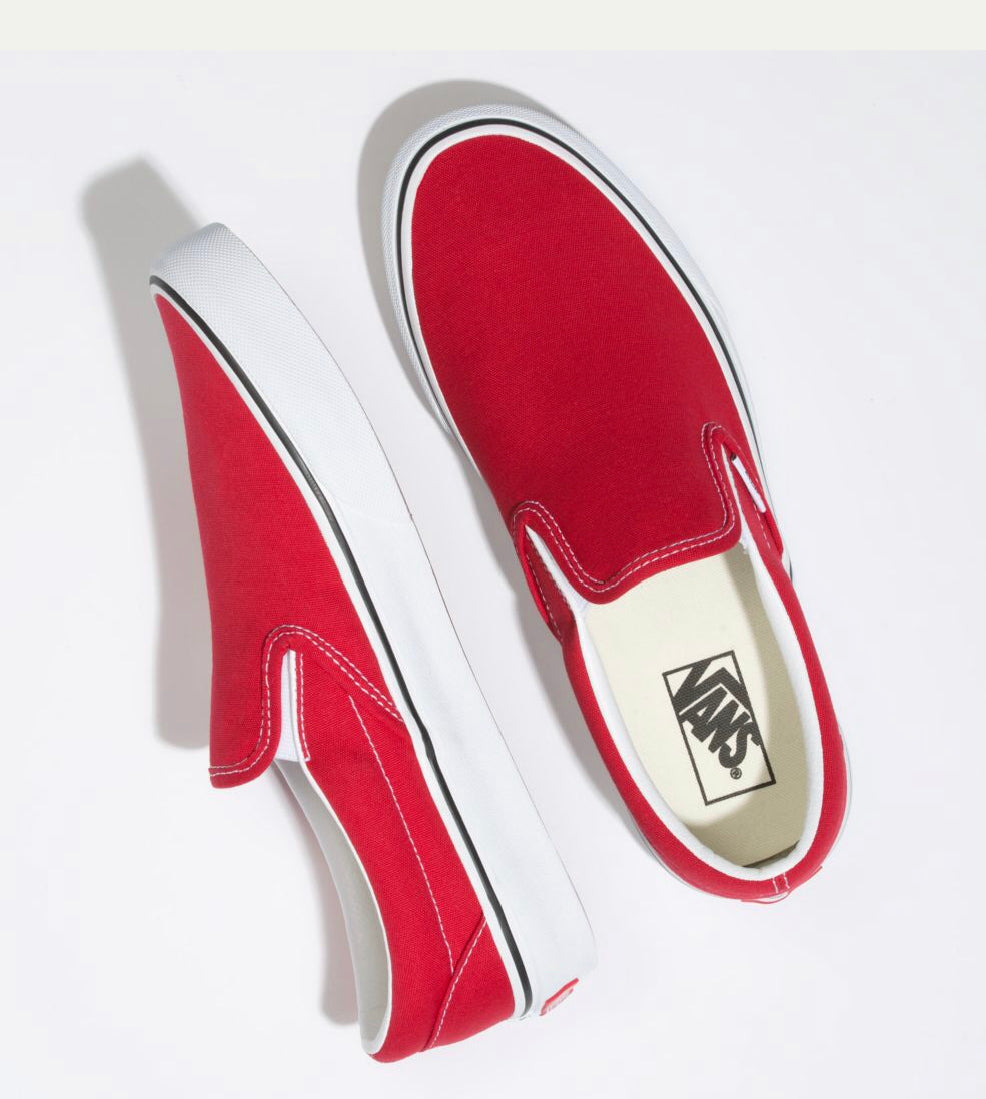 red vans classic slip on