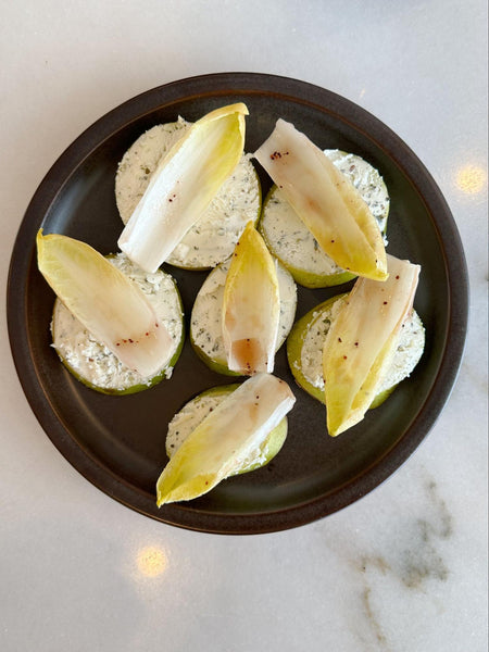 Pear, Goat Cheese and Endive Appetizer with Hanley's Strawberry Vinaigrette