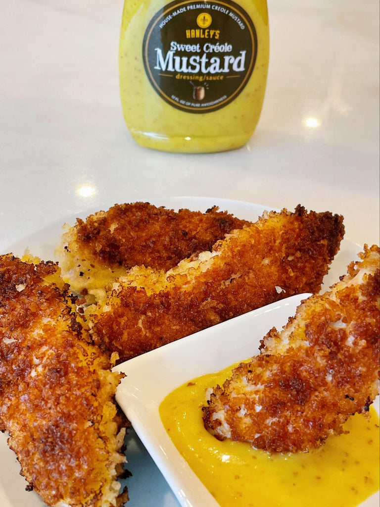 Panko Crusted Chicken Tenders with Hanley's Sweet Creole Mustard 