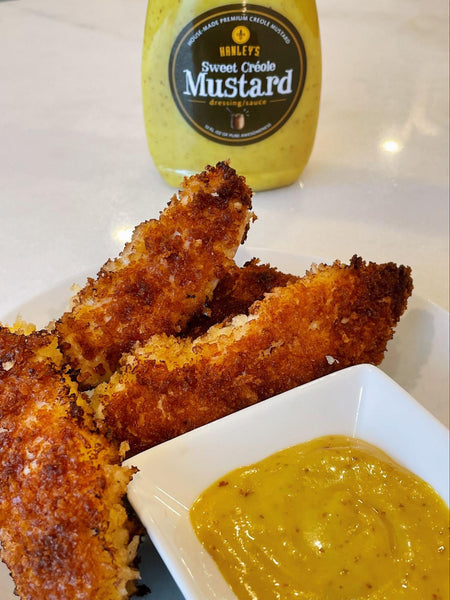 Panko Crusted Chicken Tenders with Hanley's Sweet Creole Mustard 