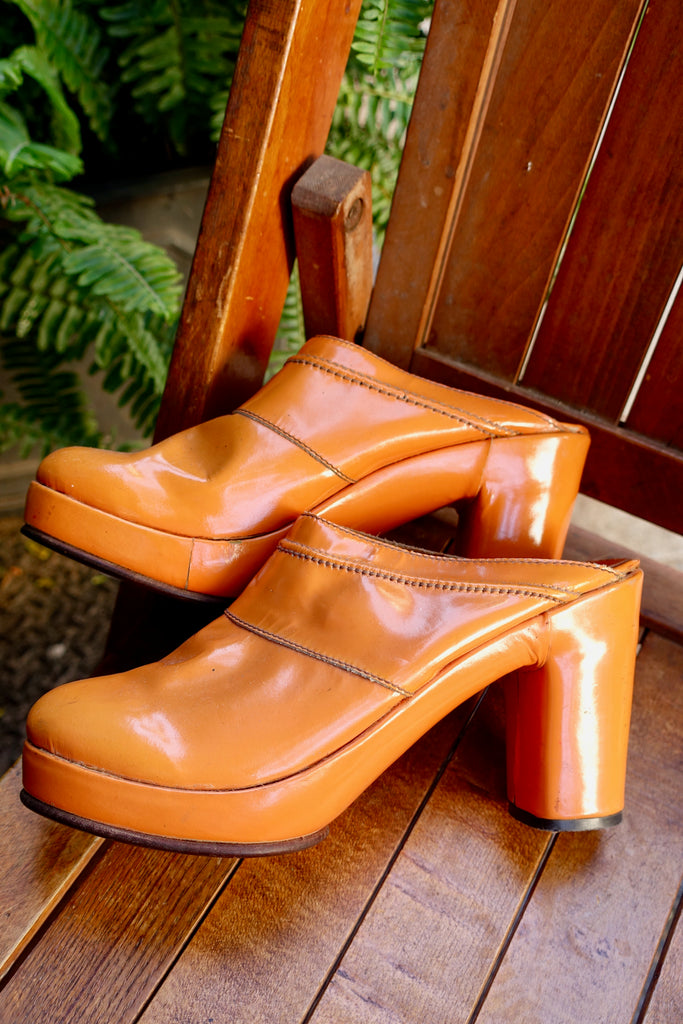 patent leather clogs