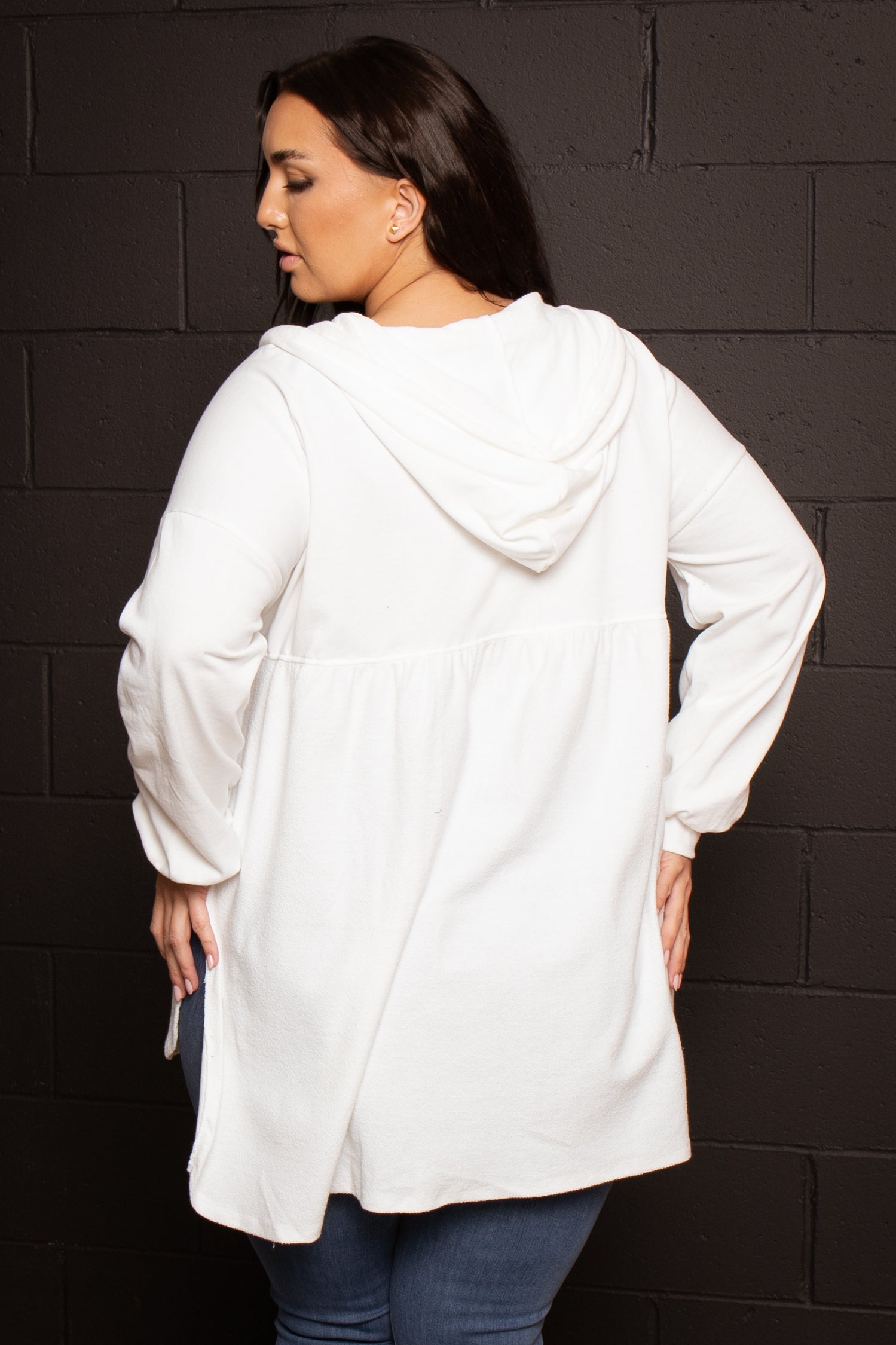 Plus Size Oversize Babydoll Shacket  -Cream