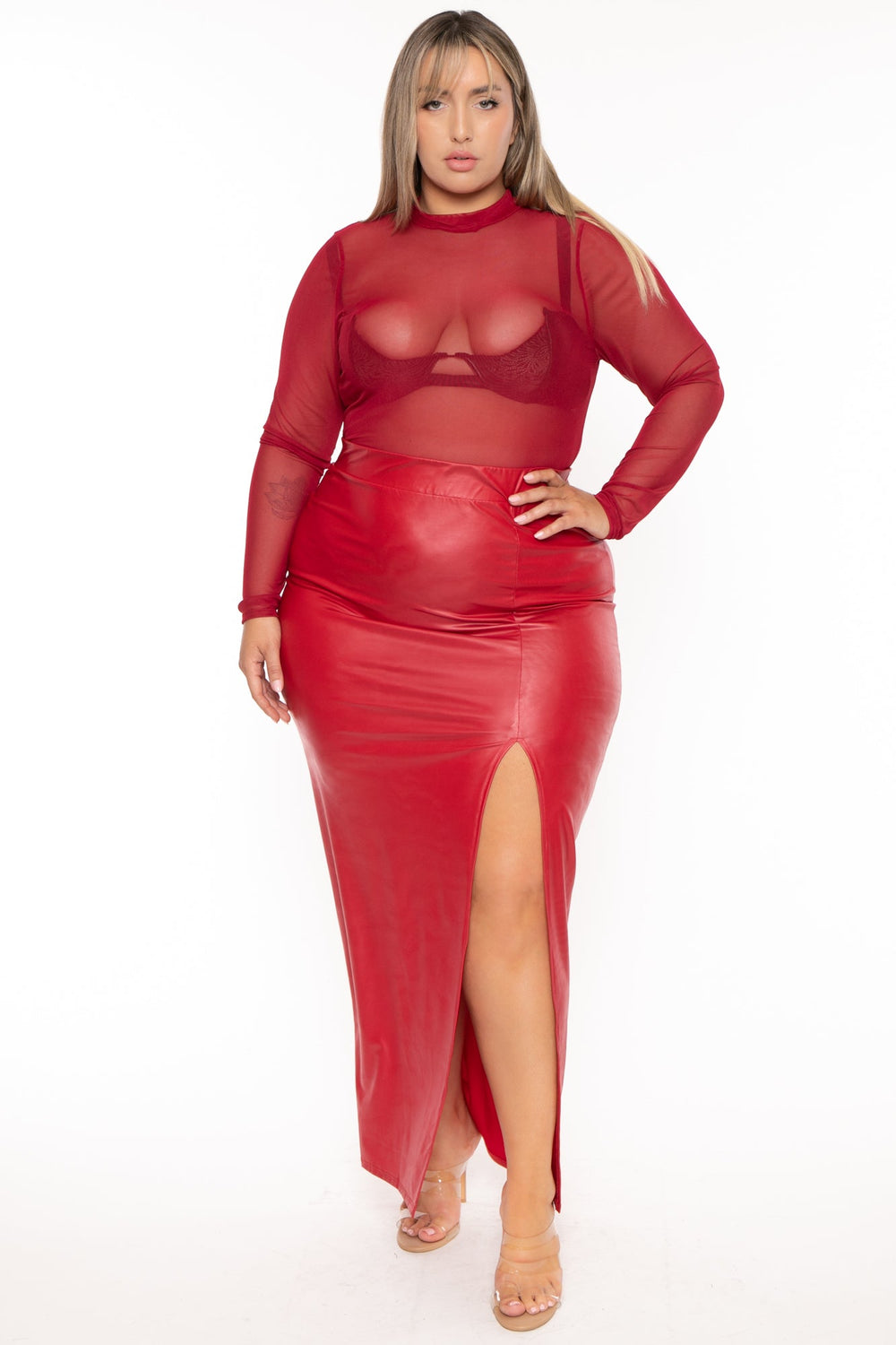 Plus Size Brielle High Waist Faux Leather Leggings- Red – Curvy Sense