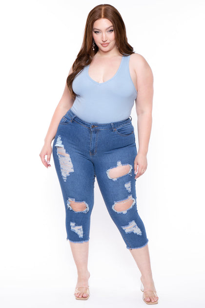 Plus Size V-Neck Bodysuit - Baby Blue – Curvy Sense