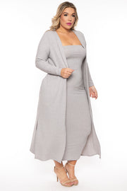 Curvy Sense Matching Sets Plus Size Lizah Tube Dress and Cardigan Set - Heather Grey