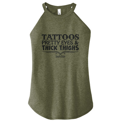 Tattoos Pretty Eyes Thick Thighs Rocker Tank