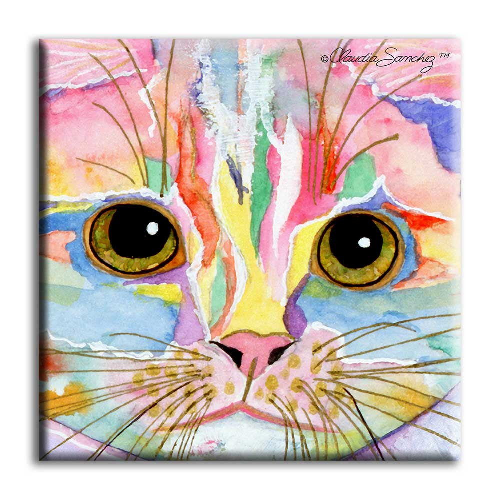 Morris Face Decorative Ceramic  Cat  Art Tile  by Claudia 