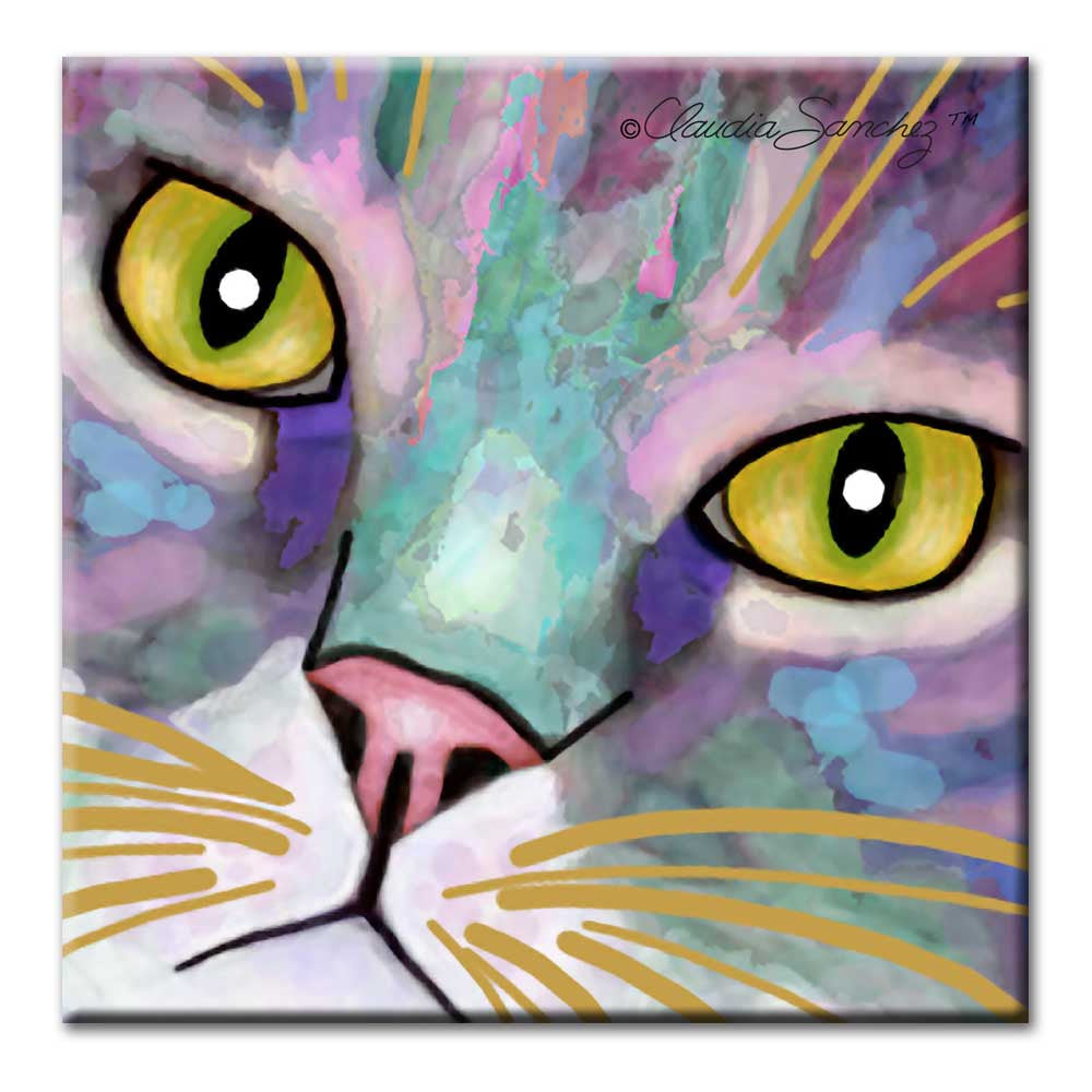 Nappers Eyes Decorative Ceramic  Cat  Art Tile  by Claudia 