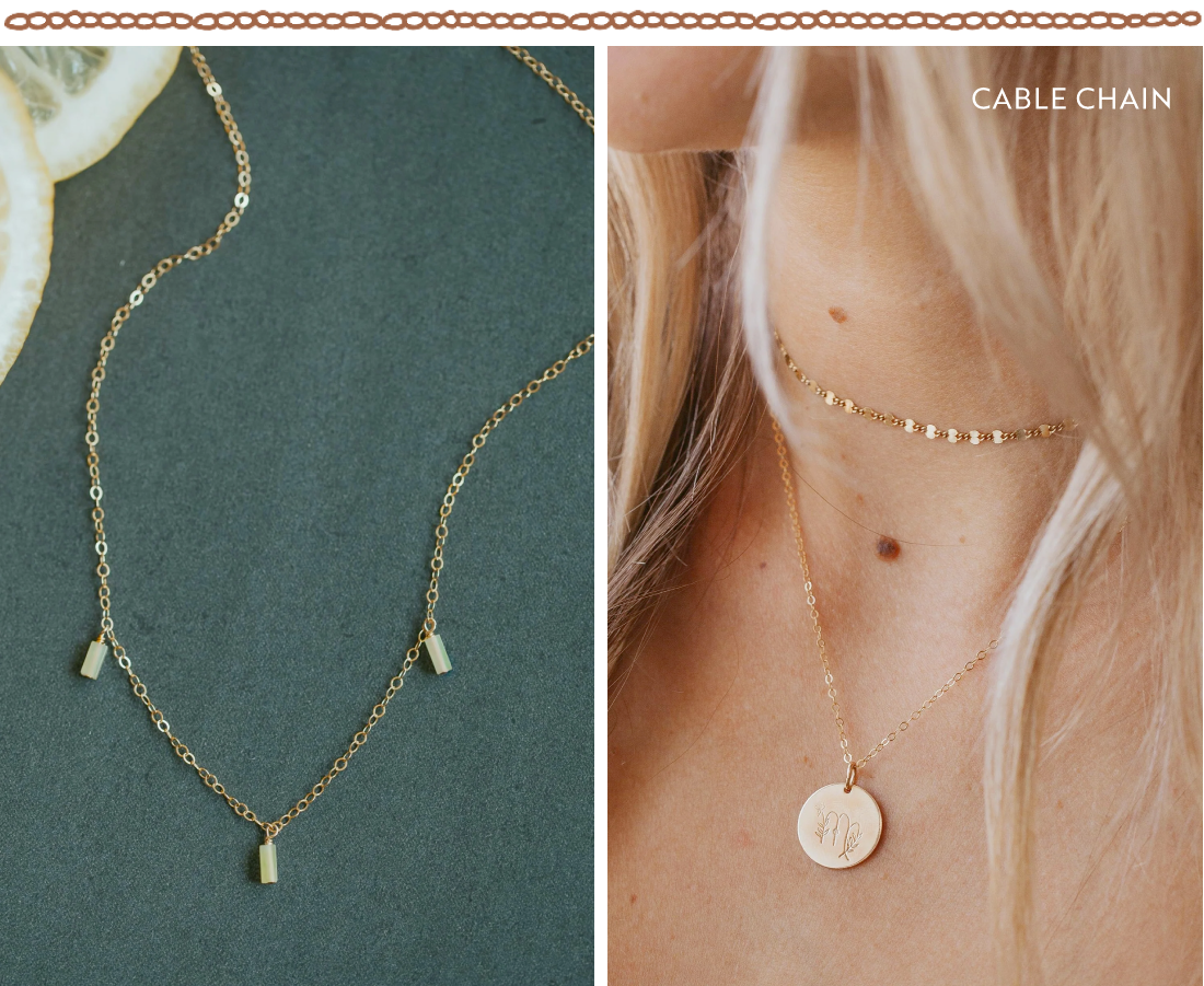 A jewelry chain guide featuring our favorite Hello Adorn chains