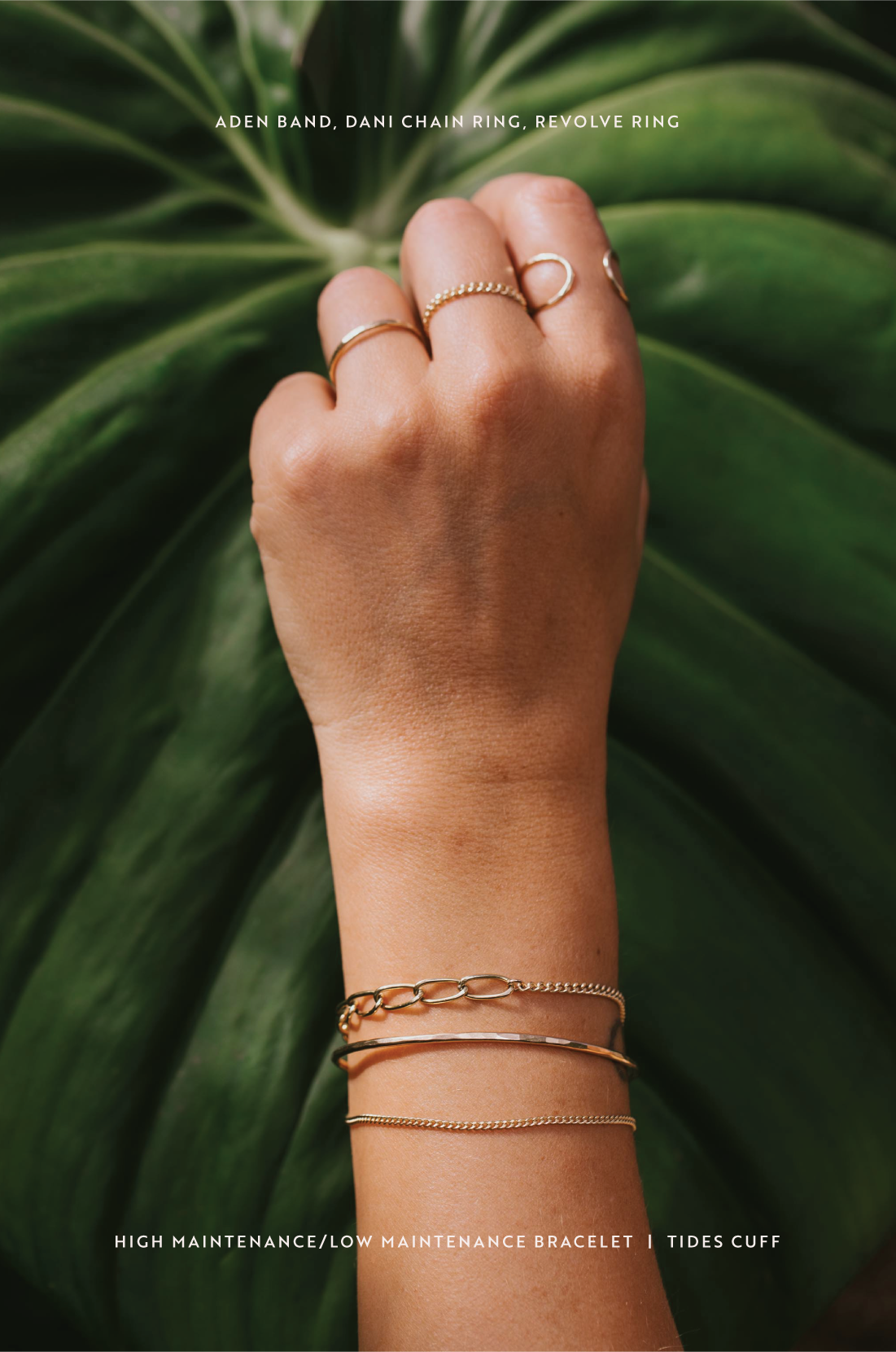 Jess' Summer Jewelry Bracelet Stack which includes high maintenance/low maintenance bracelet and gold cuff bracelet.