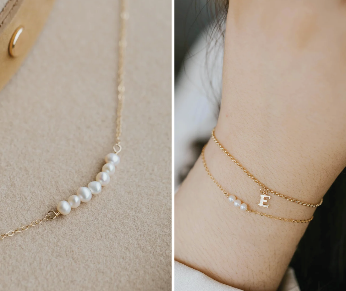 Pearl Linked Necklace and Pearl Linked Bracelet