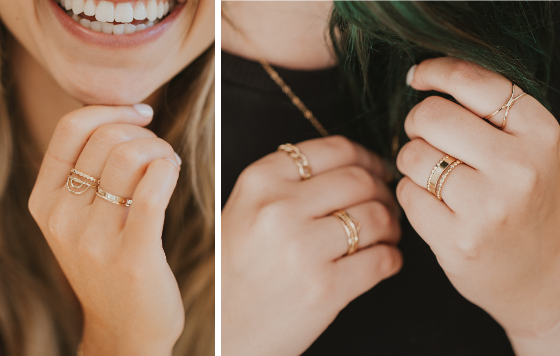 Hello Adorn | Ring stack ideas using statement rings and stacking rings.