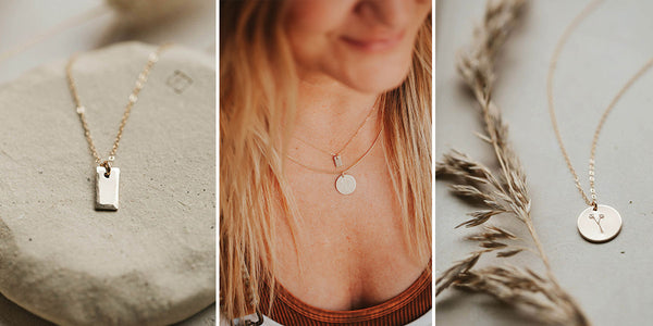 Jess wearing Raising Wildflowers and Tag Necklace.