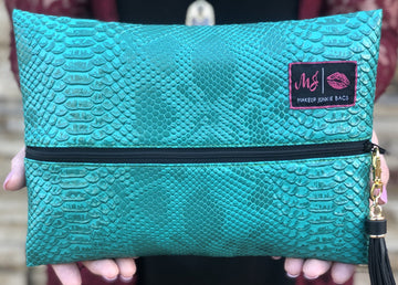 Turquoise Cobra Makeup Junkie Bag