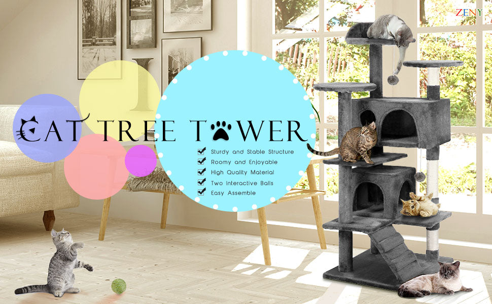 Zeny 53" Cat Tree Tower Furniture Condo Pet Playhouse