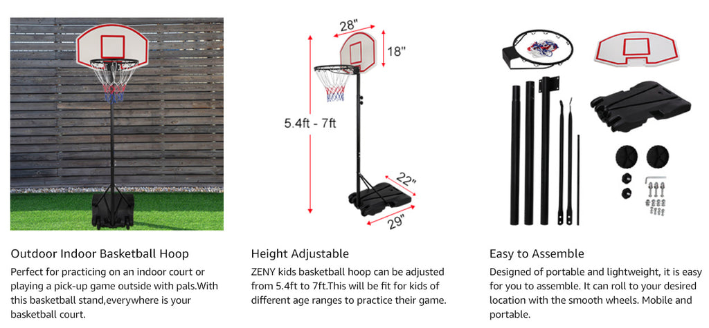 Zeny youth, kids basketball hoop system