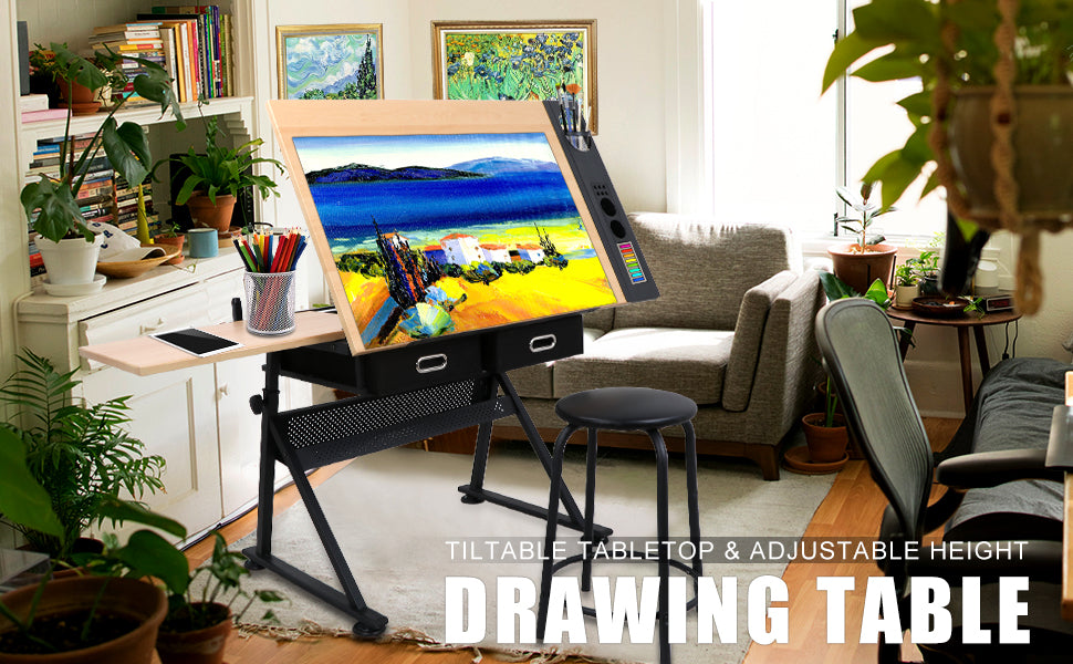 Zeny Adjustable Drawing Desk Drafting Table