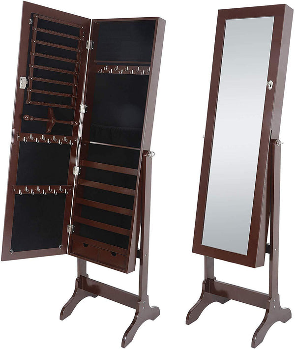 Zeny Lockable Jewelry Cabinet Jewelry Armoire With Full Mirror