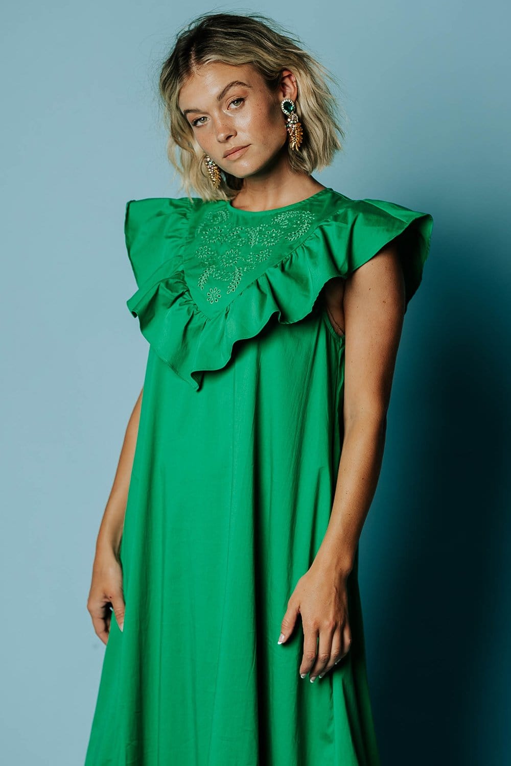 The Brenly Dress in Emerald