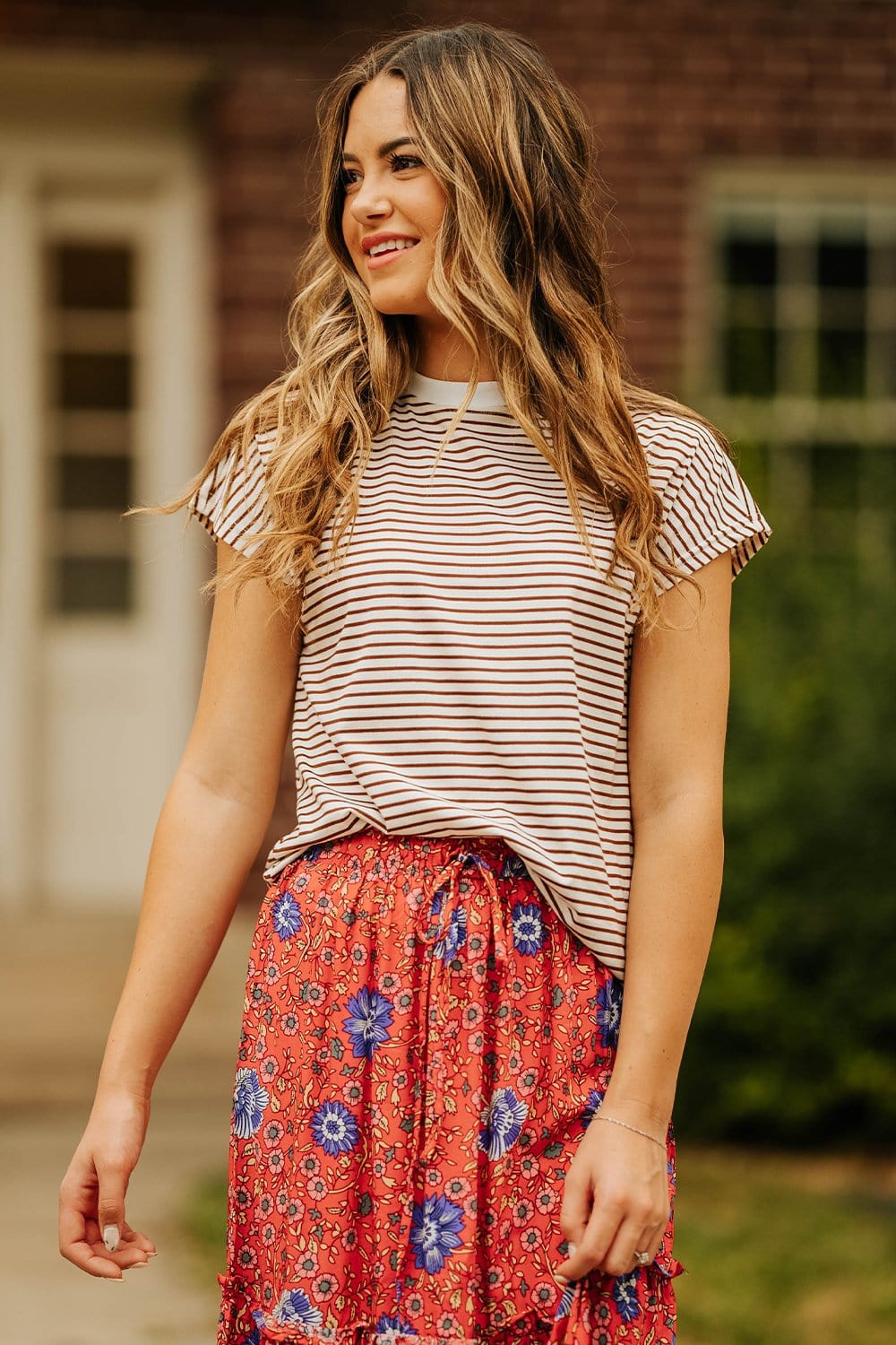 The Camille Striped Top in Brown