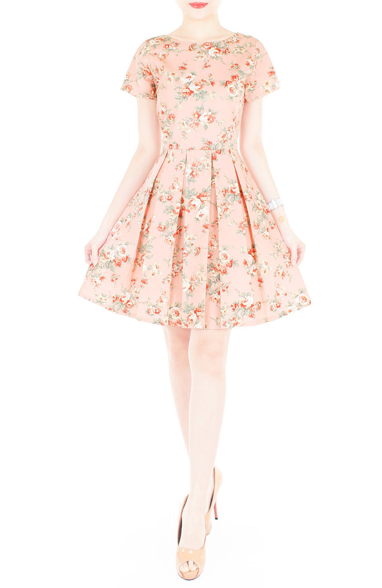 English Rose High-Tea Flare Dress with Short Sleeves - Blush Pink at ...