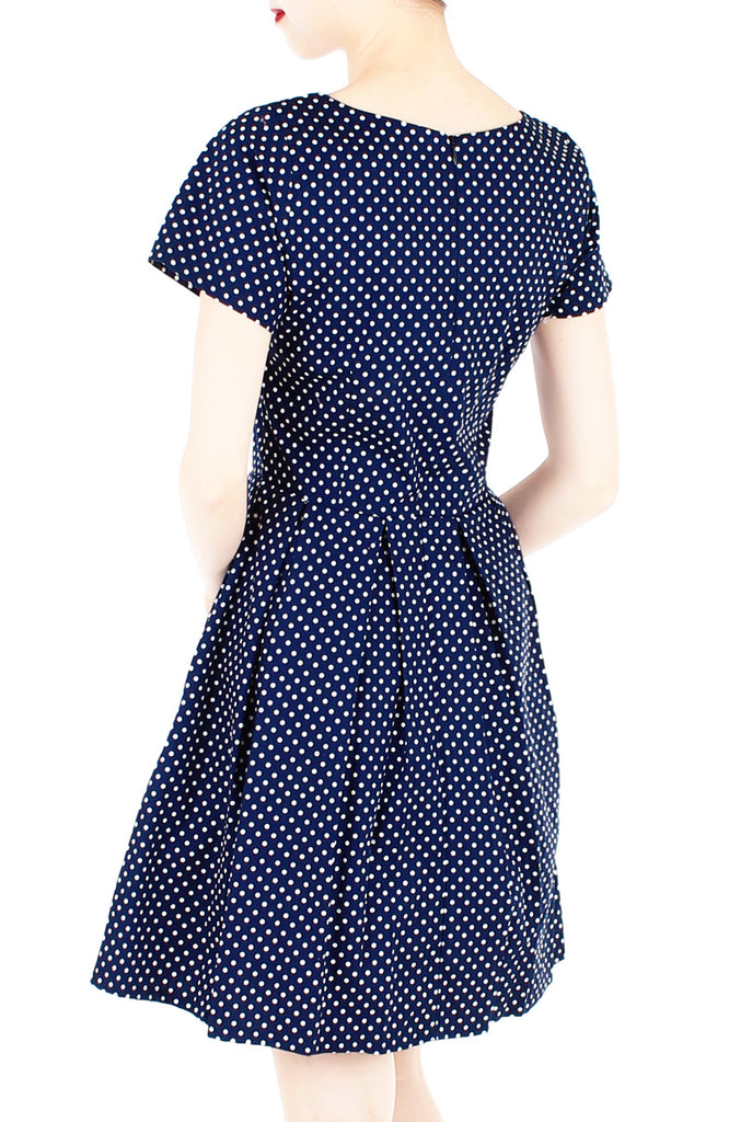 Traveler’s Tune Polka Dot Flare Dress with Short Sleeves - Navy Blue at ...