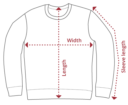 Sweatshirt measurements diagram - Flying Dodo Clothing