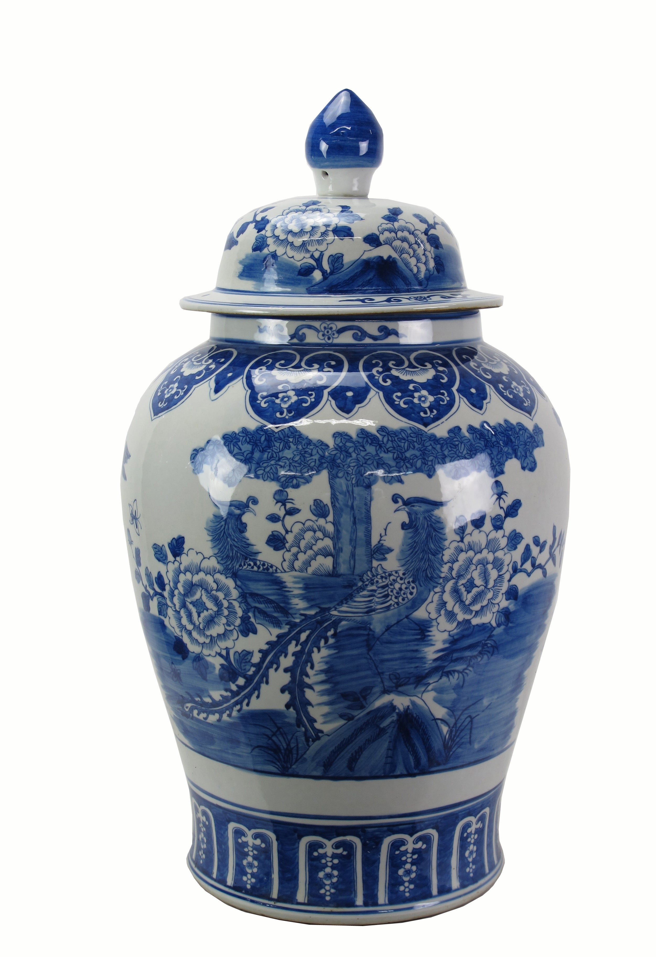 Large 27 Inch Tall Blue And White Porcelain Ginger Jar With 2 Pairs Of Dyag East