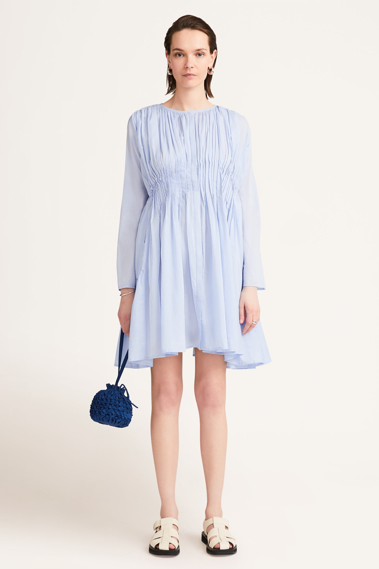 Martel Pleated Dress in Chambray