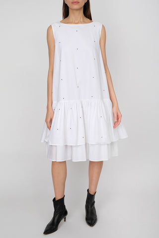 Merlette Cevennes Dress In White/burgundy Emb