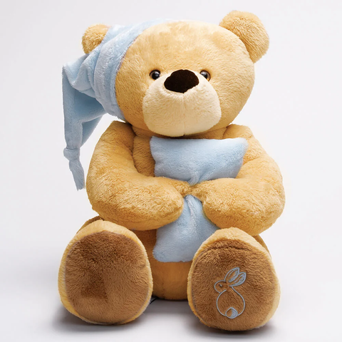 Boy's personalized birth comforter, blue teddy bear, La Pelucherie