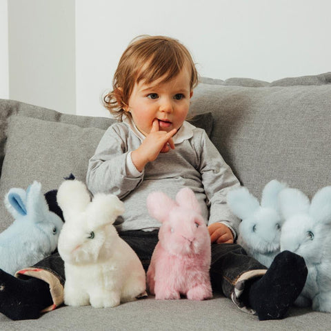 Peluche naissance fille et garçon, lapin en peluche rose et bleu, La Pelucherie