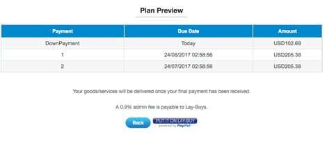 Lay-buy payment plan