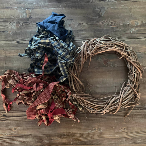 fabric scraps and wreath
