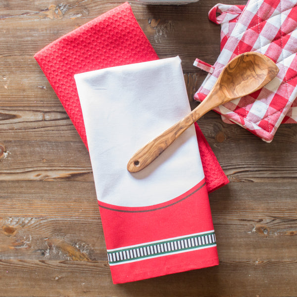 2 NWT Dunroven House Cotton Kitchen Towels• Dark Green/Burgundy Red Stripes