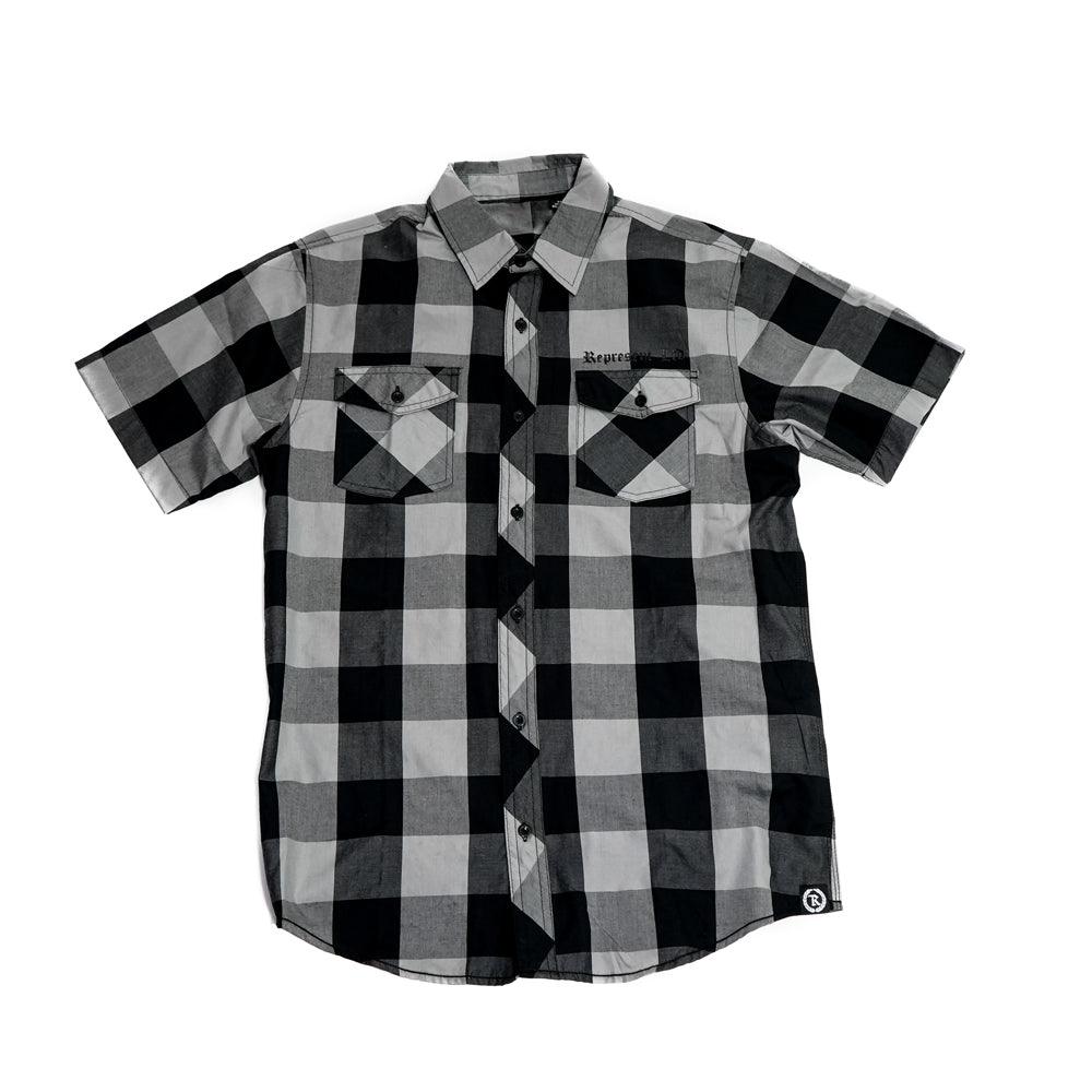 Original Classic Short Sleeve Plaid Button-up Shirt [GRAY X BLACK ...