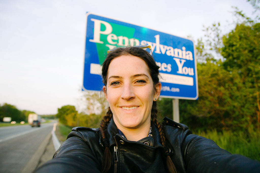 Pennsylvania welcomes you! PA state line on cross country motorcycle trip. Do you have a Scents of Adventure? Live your best life and light a candle to reflect on your best moments. Never let your flame burnout with Shoppe 815!