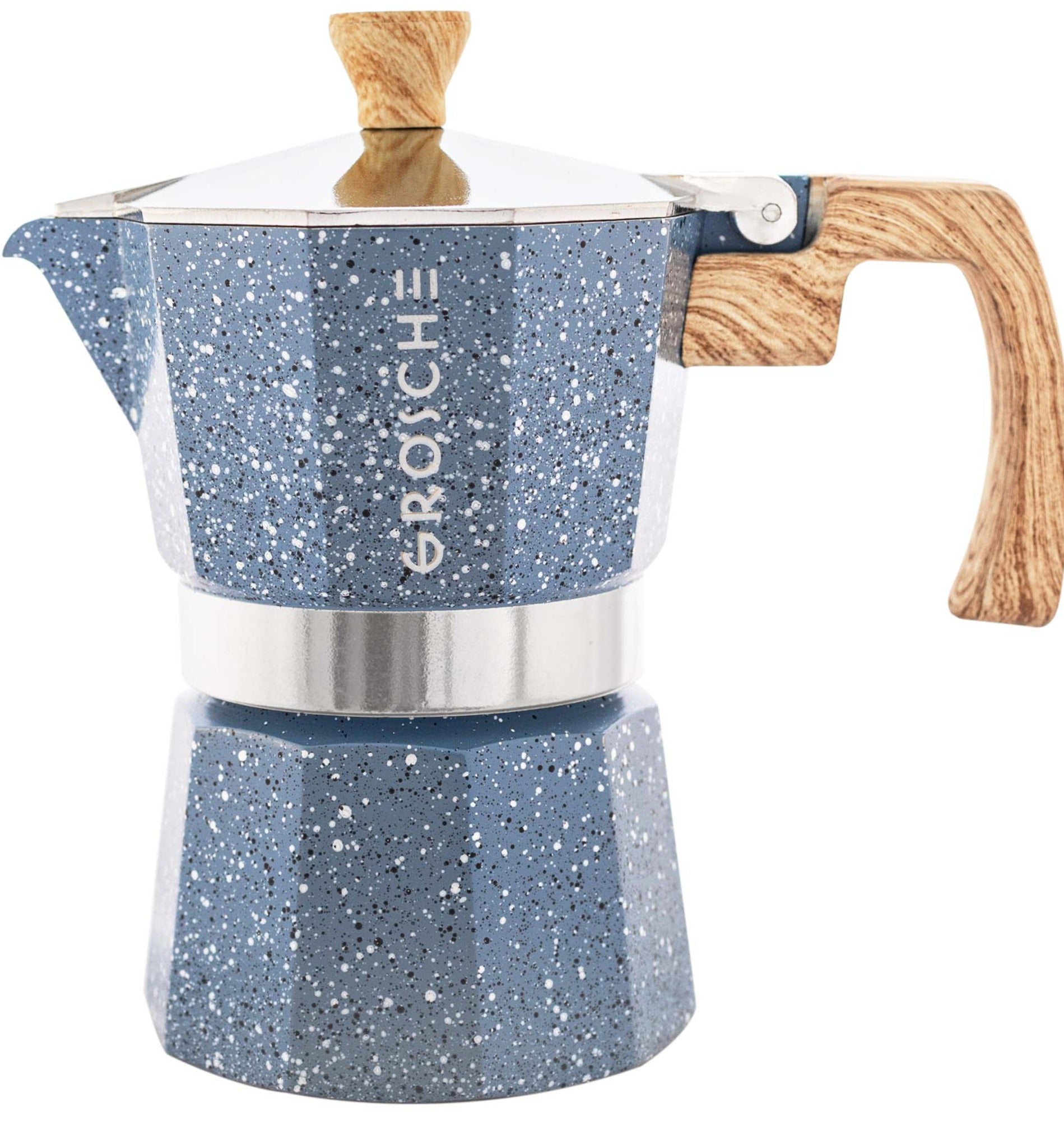 GROSCHE Milano Steel Stainless Steel Stovetop Espresso Maker Moka Pot 6  Espresso Cup size 9.3oz, Black