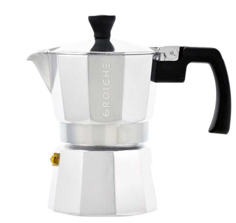 GROSCHE Milano Steel Stainless Steel Stovetop Espresso Maker Moka Pot 6  Espresso Cup size 9.3oz, Black