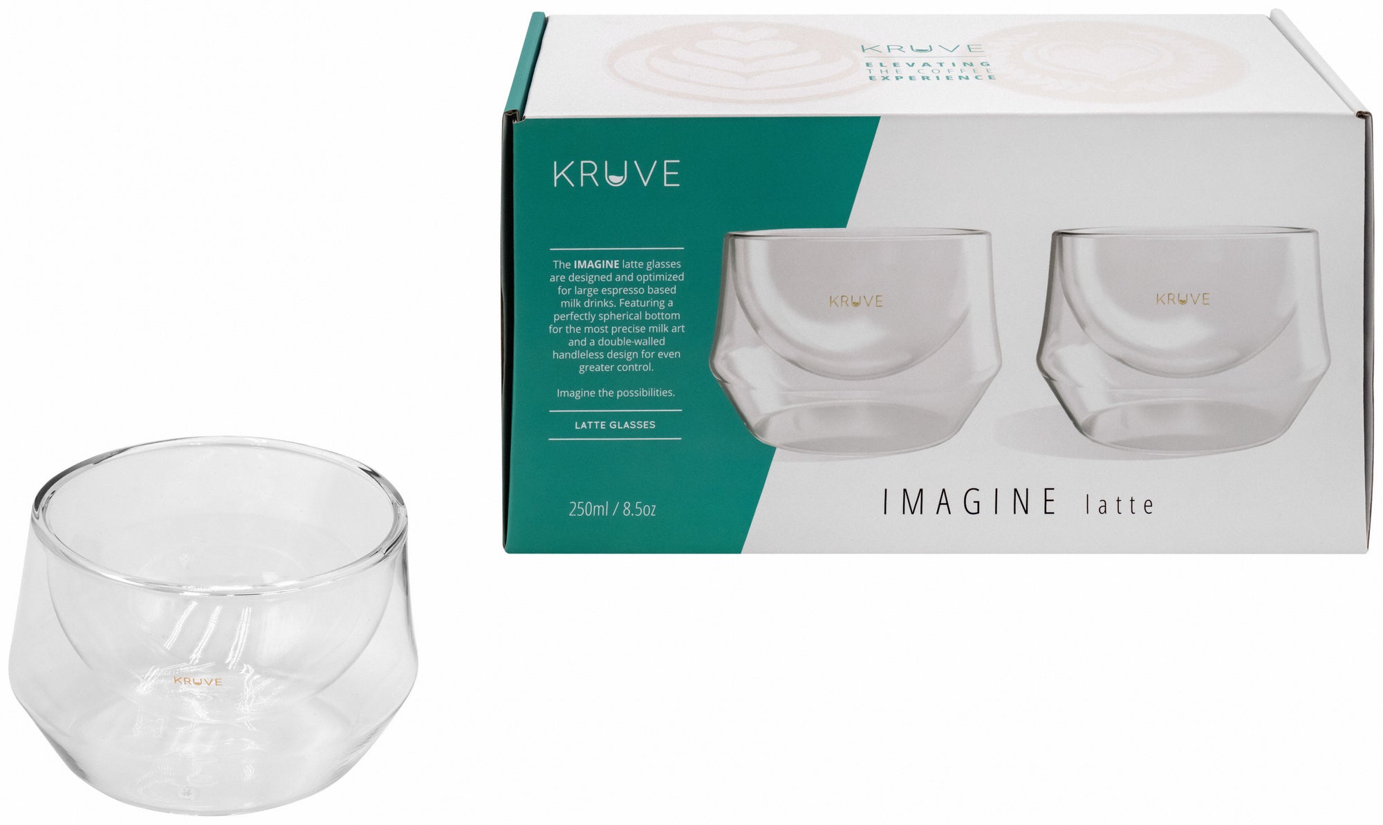 KRUVE IMAGINE Milk Drink Glass, Hand Made, Double-wall, Set of  Two (10oz/300ml Latte Plus): Mixed Drinkware Sets