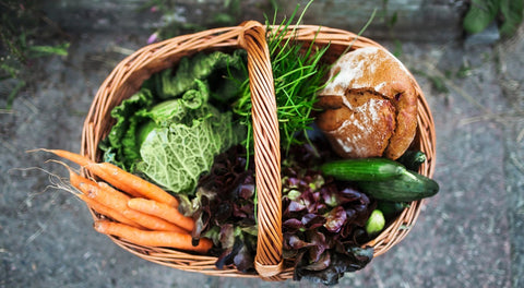 Wicker basket filled with fresh food