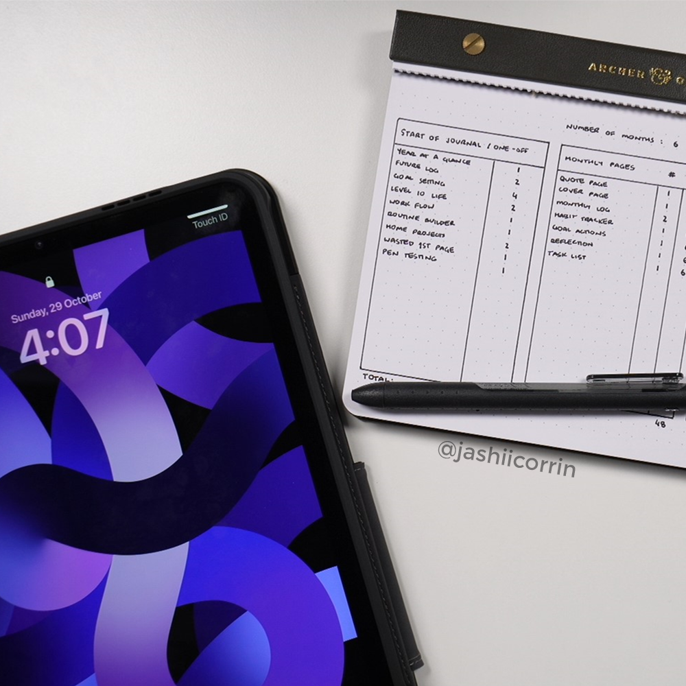 iPad lock-screen and notepad with pre-planning for a new journal setup