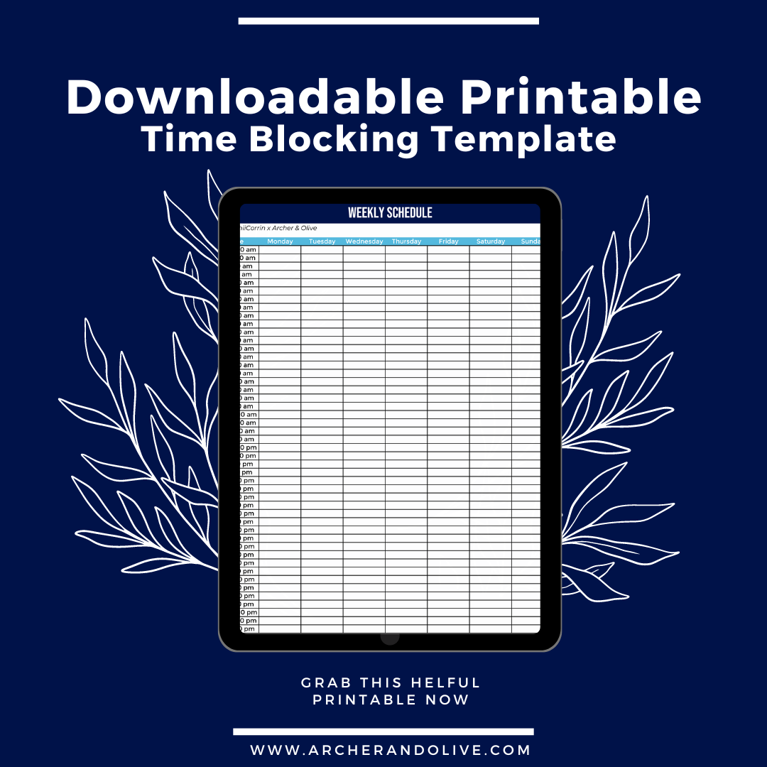 Link to downloadable printable for weekly time blocking