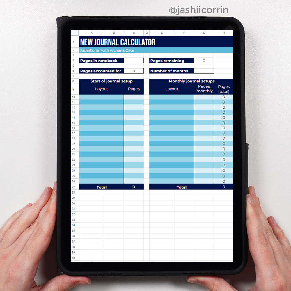 Blank new journal calculator on an iPad